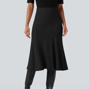 Halara Ribbed Knit High-waisted Midi Casual A-line Skirt Shirt - L